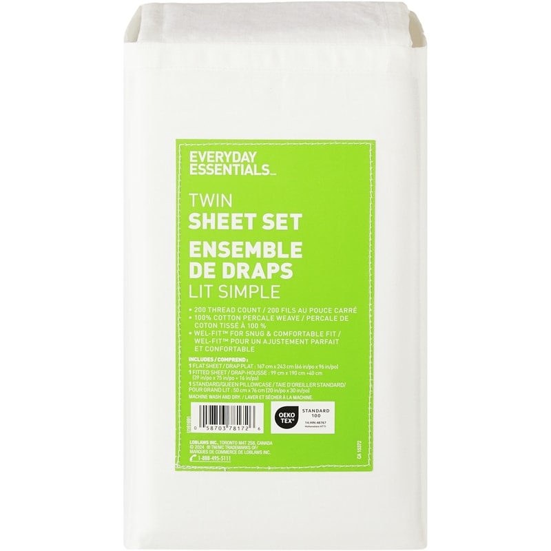 Twin Cotton Sheet 3 Piece Set - White