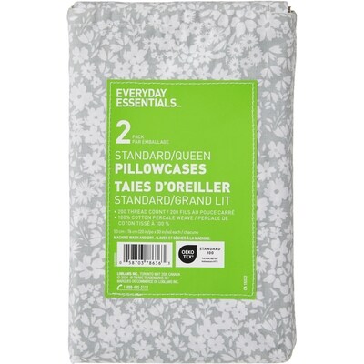 Everyday Essentials Ensemble de taies d’oreiller 2 pièces en percale pour grand lit 1 ea, 6,00 $/1ch