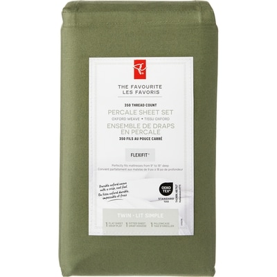 le Choix du Président Ensemble de draps 3 pièces en percale de coton pour lit simple 1 ea, 50,00 $/1ch