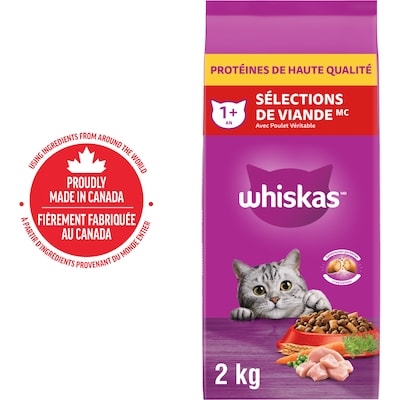 Whiskas Sélections de viande nourriture pour chats adultes avec poulet véritable 2 kg, 0,60 $/100g