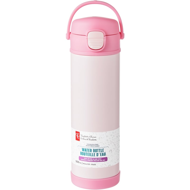 Stainless Steel Push-Button Lid Water Bottle - Pink