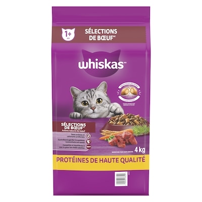 Whiskas Nourriture sèche pour chats adultes Sélections de bœuf 4 kg, 0,47 $/100g