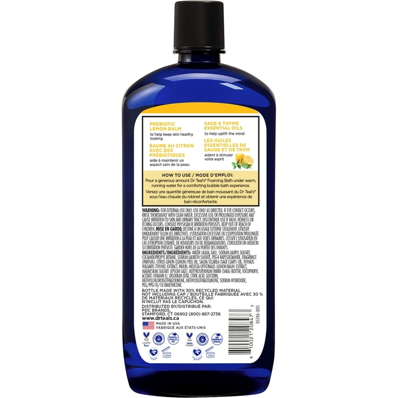 Foaming Bath with Pure Epsom Salt, Prebiotic Lemon Balm and Essential Oils