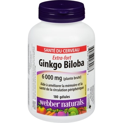 Webber Naturals Ginkgo biloba 6 000 mg plante brute extra-fort 180 ea, 0,16 $/1ch