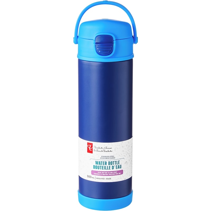 Stainless Steel Push-Button Lid Water Bottle - Blue