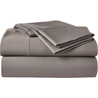 Ensemble de draps 4 pièces en satin HygrocottonMD pour lit double – charbon de bois