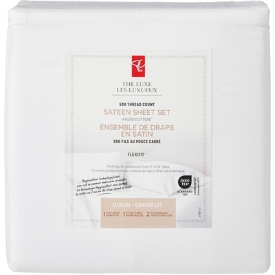 le Choix du Président Ensemble de draps 4 pièces en satin HygrocottonMD pour grand lit – blanc 1 ea, 80,00 $/1ch