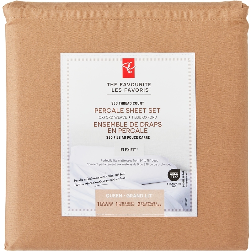 Queen Percale Cotton Sheet 4 Piece Set - Hazelnut