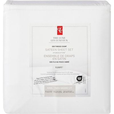le Choix du Président Ensemble de draps 4 pièces en satin HygrocottonMD pour très grand lit – blanc 1 ea, 90,00 $/1ch