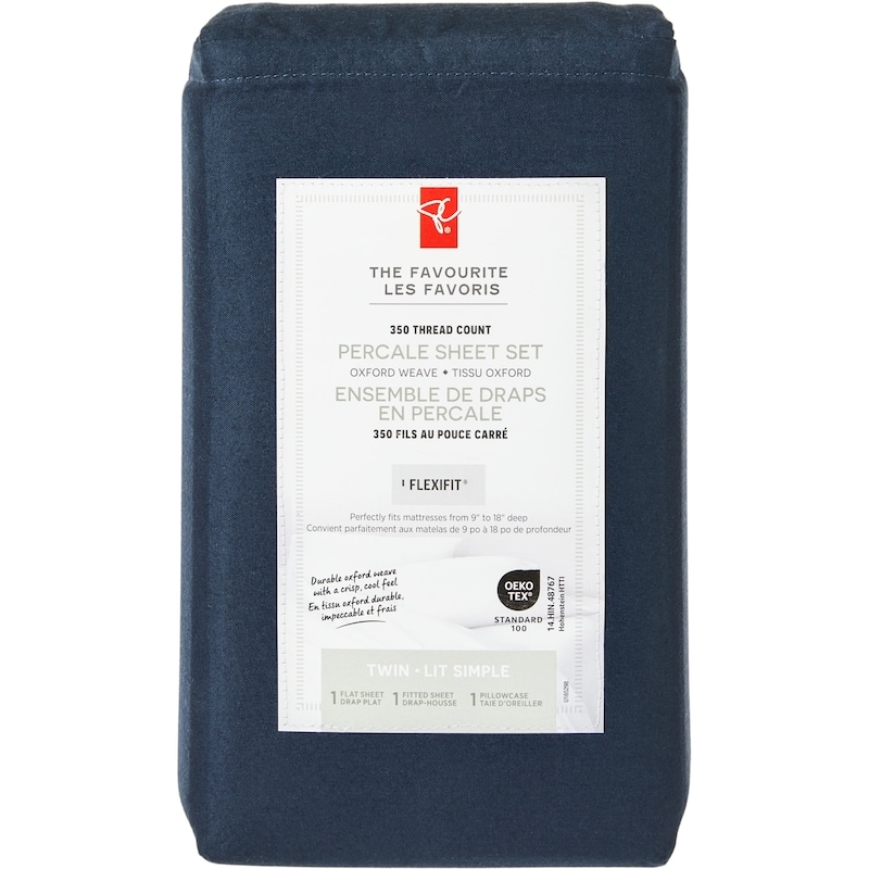 Twin Percale Cotton Sheet 3 Piece Set - Midnight Blue