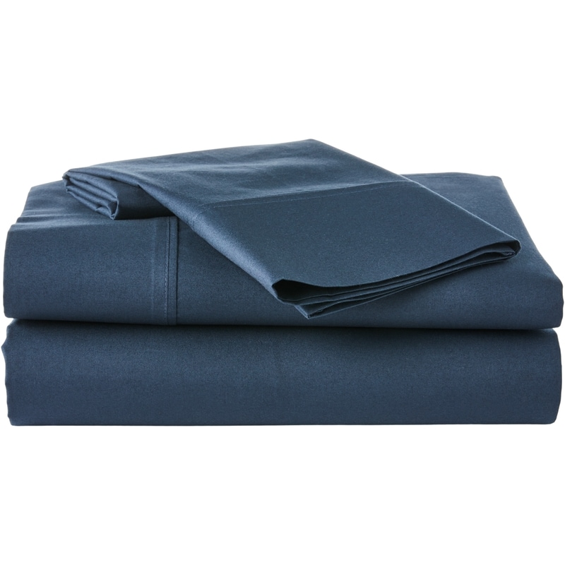 Twin Percale Cotton Sheet 3 Piece Set - Midnight Blue