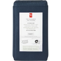 le Choix du Président Ensemble de draps 3 pièces en percale de coton pour lit simple – bleu nuit 1 ea, 50,00 $/1ch