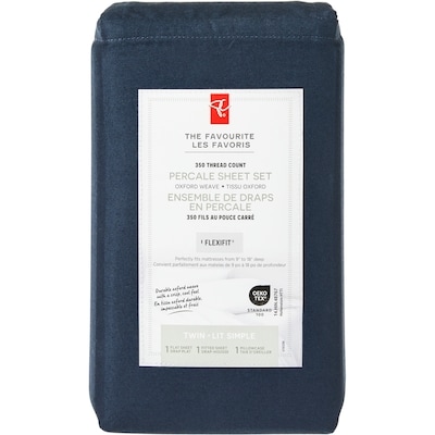 le Choix du Président Ensemble de draps 3 pièces en percale de coton pour lit simple – bleu nuit 1 ea, 50,00 $/1ch