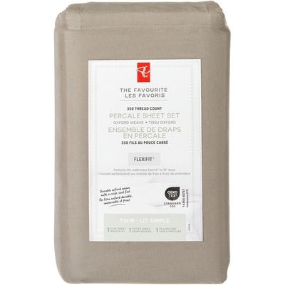 President's Choice Twin Percale Cotton Sheet 3 Piece Set - Fog 1 ea, $50.00/1ea