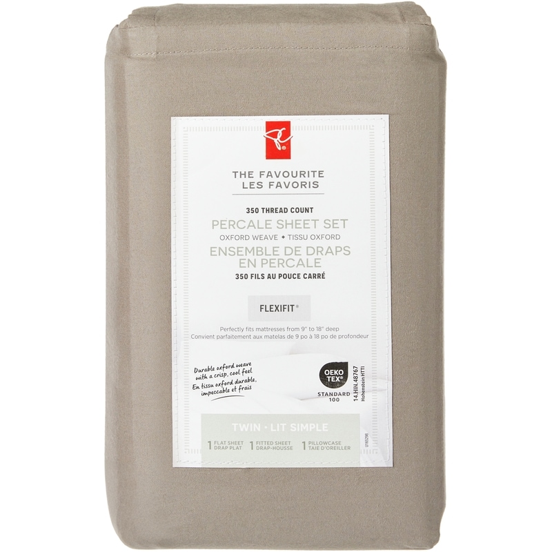 Twin Percale Cotton Sheet 3 Piece Set - Fog