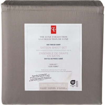 le Choix du Président Ensemble de draps 4 pièces en satin HygrocottonMD pour très grand lit – gris charbon 1 ea, 90,00 $/1ch