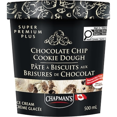 Chapman’s Super premium plus crème glacée pâte à biscuits aux brisures de chocolat 500 ml, 0,90 $/100ml