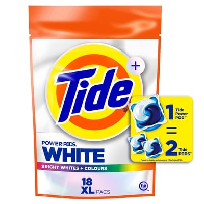 Tide Power PODS Plus Ultra OXI White and Bright Laundry Detergent, 18 Count, Advanced Stain Removal and Whitening Power 18 ea, $0.83/1ea