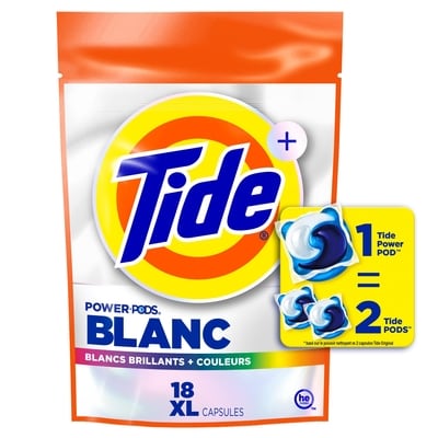 Tide Capsules de détergent à lessive Power PODS Plus Ultra OXI Blanc et éclatant, pouvoir détachant et blanchissant supérieur, 18 capsules 18 ea, 0,83 $/1ch