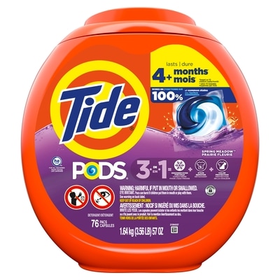 Tide Capsules de détergent à lessive liquide Tide Pods parfum spring meadow 76 capsules 76 ea, 0,29 $/1ch