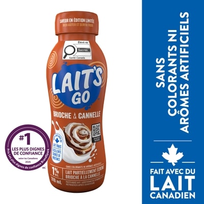 Milk 2 Go 1% M.G. partiellement écrémé Brioche à la cannelle édition limitée   310 ml, 0,64 $/100ml