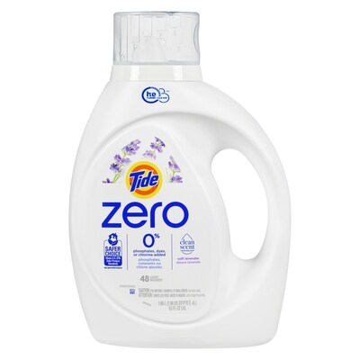 Tide Détergent à lessive liquide Zero, parfum Douce lavande, technologie CleanScent, 48brassées 1.86 l, 0,59 $/100ml