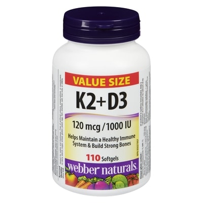 Webber Naturals K2+D3 120 Mcg /1000 Iu Value Size 110 ea, $0.14/1ea