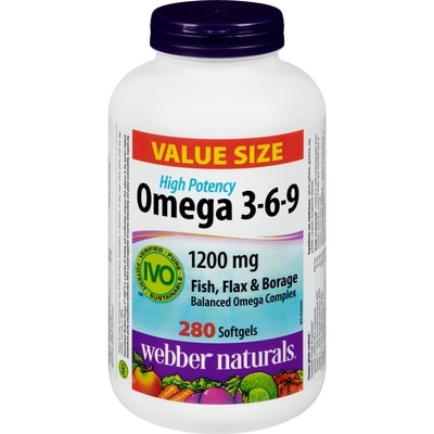 Webber Naturals Omega 3-6-9 High Potency 1200 Mg Value Size 280 ea, $0.13/1ea
