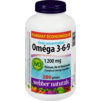 Webber Naturals Oméga 3-6-9 forte concentration 1 200 mg format économique 280 ea, 0,13 $/1ch