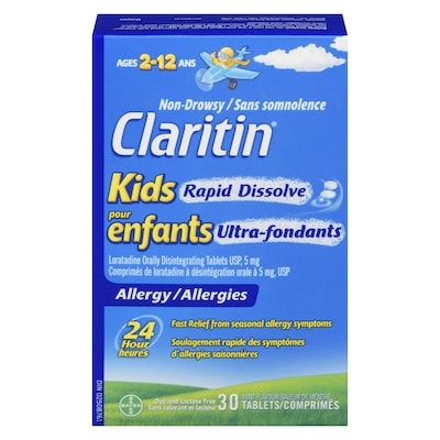 Claritin Allergies pour enfants ultra-fondants 24 heures saveur de menthe 2-12 ans 30 ea, 0,92 $/1ch