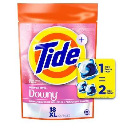 Tide Capsules de détergent à lessive 2 en 1 Power PODS avec rehausseurs de douceur, fraîcheur durable, parfum Fraîcheur d’avril, 18 capsules 18 ea, 0,83 $/1ch