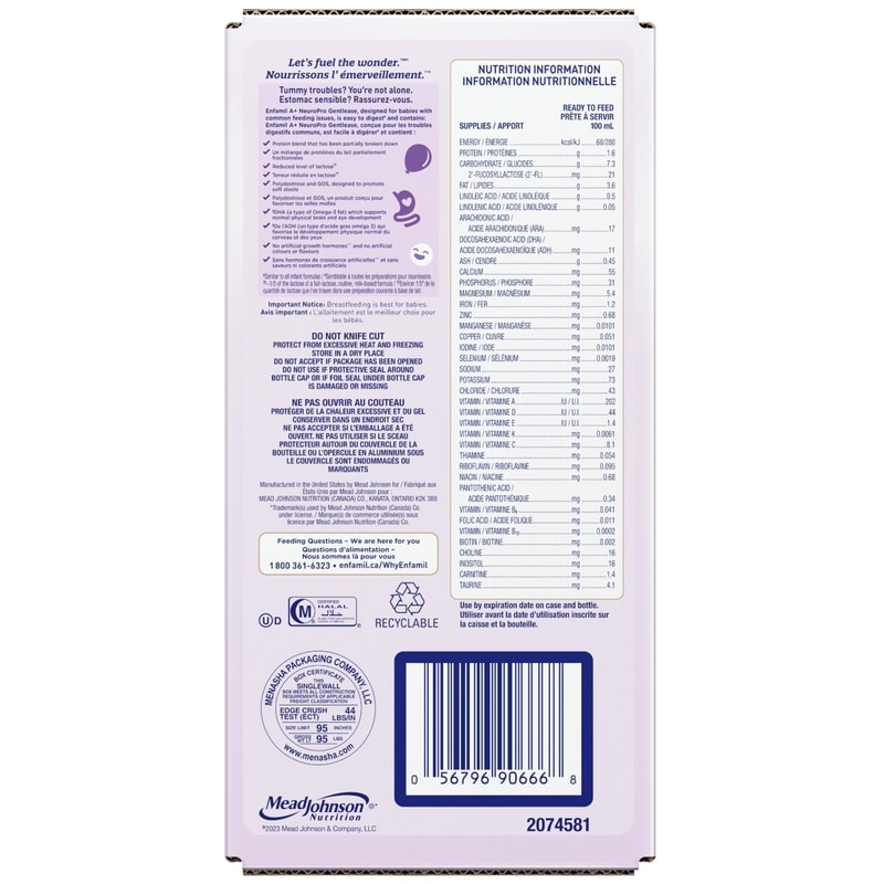 A+ NeuroPro Gentlease, Baby Formula, 0-12 months, Ready to Feed Bottles, Case