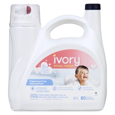 Ivory Snow Baby Unscented Liquid Laundry Detergent, 80 Count, Fragrance Free Hypoallergenic Detergent 3.1 l, $0.87/100ml