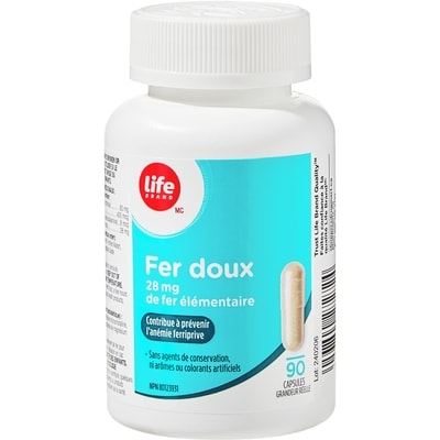 Fer doux à 28 mg, 90 capsules