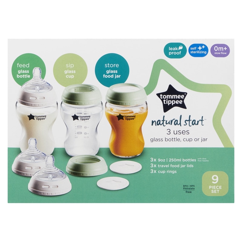 Natural Start Glass Bottle, Cup Or Jar 0m+ Slow Flow 3 Uses 250 Ml