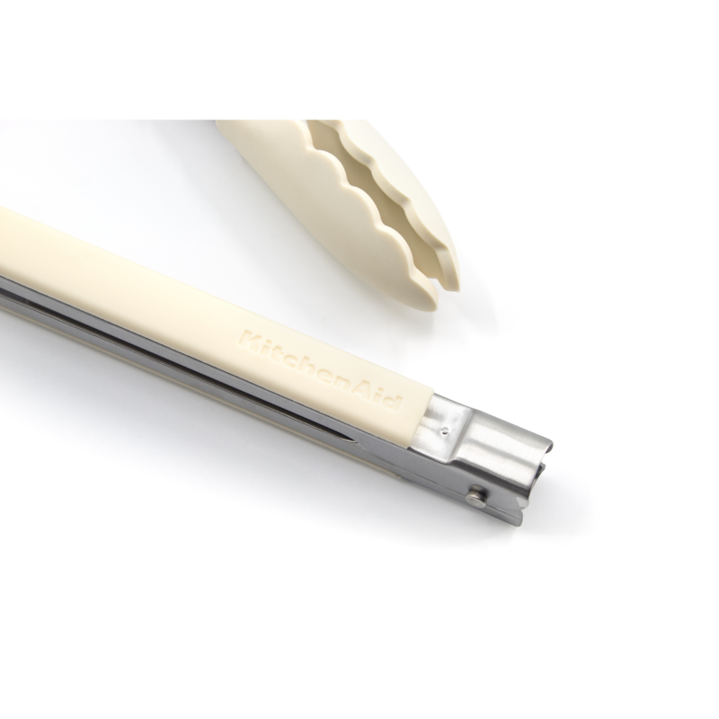 Stainless Steel Slide Lock Tongs 9-inch Silicone, Almond Cream