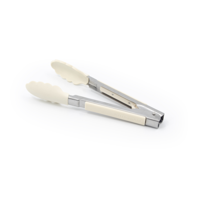 Stainless Steel Slide Lock Tongs 9-inch Silicone, Almond Cream