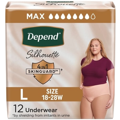 Depends Silhouette Adult Incontinence and Postpartum Underwear for Women, Large, Maximum Absorbency, Pink, 12 Count 12 ea, $1.83/1ea
