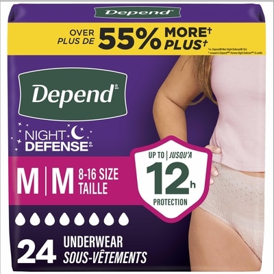 Depends Night Defense Adult Incontinence & Postpartum Bladder Leak Underwear for Women, Overnight, Medium, Blush, 24 Count 24 ea, $1.33/1ea
