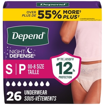 Depends Night Defense Adult Incontinence & Postpartum Bladder Leak Underwear for Women, Overnight, Small, Blush, 26 Count 26 ea, $1.23/1ea