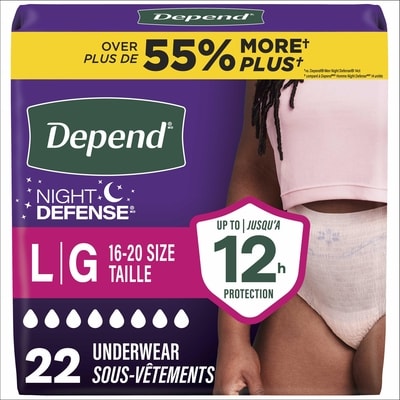 Depends Night Defense Adult Incontinence & Postpartum Bladder Leak Underwear for Women, Disposable, Overnight, Large, Blush, 22 Count 22 ea, $1.45/1ea