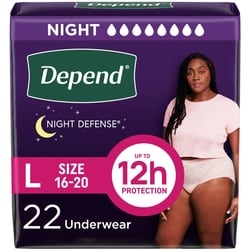 Night Defense Incontinence Underwear, Overnight, Large, 22 Ct