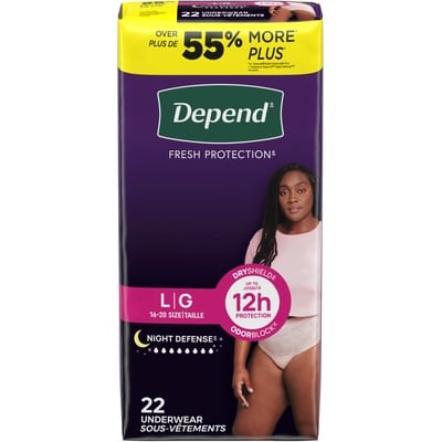 Depend Sous-vêtements d’incontinence Night Defense de nuit, G, 22 unités  22 ea, 1,64 $/1ch