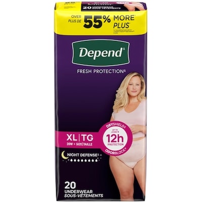 Depend Sous-vêtements d’incontinence Night Defense de nuit, TG, 20 unités  20 ea, 1,80 $/1ch