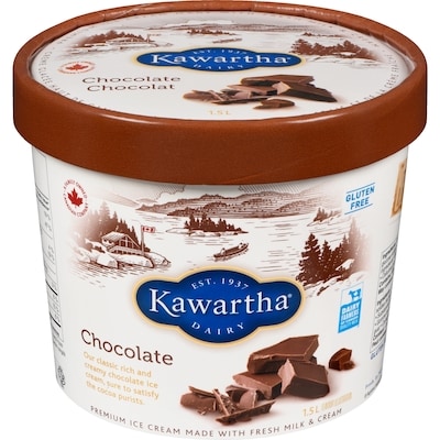 Kawartha Crème glacée haut de gamme préparée avec du lait frais et de la crème fraîche chocolat 1.5 l, 0,67 $/100ml