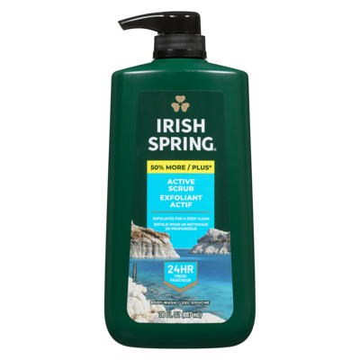 Irish Spring Gel douche hydratant corps + visage active scrub 4 ea, 2,62 $/1ch