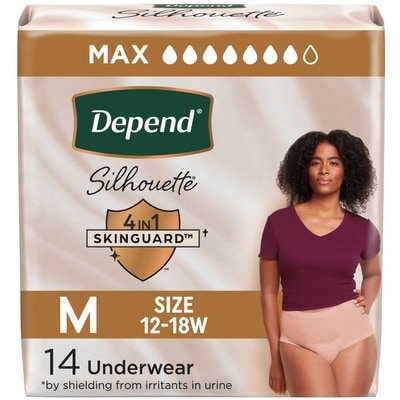 Depends Silhouette Adult Incontinence and Postpartum Underwear for Women, Medium, Maximum Absorbency, Pink, 14 Count  14 ea, $1.57/1ea