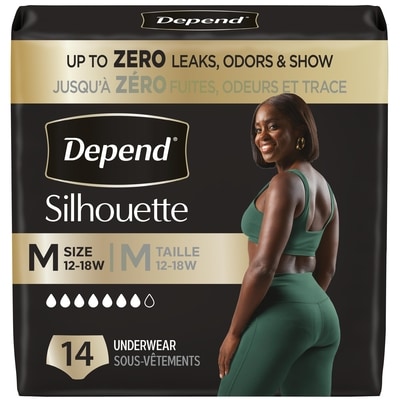 Depend Sous-vêtements Silhouette pour femmes pour l’incontinence adulte et les fuites urinaires post-partum, absorption maximale, taille moyenne, roses, 14 unités 14 ea, 1,50 $/1ch