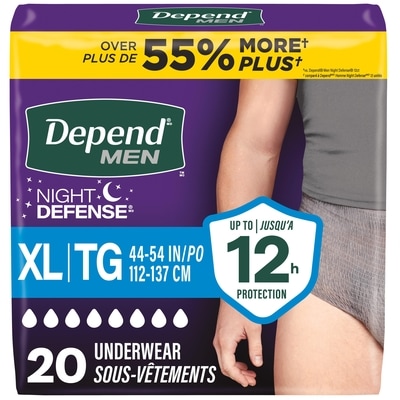 Depends Night Defense Adult Incontinence Underwear for Men, Disposable, Overnight, Extra-Large, Grey, 20 Count 20 ea, $2.10/1ea