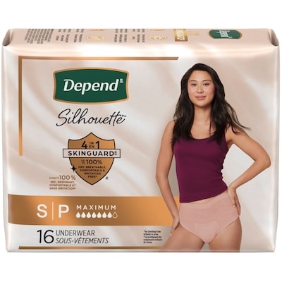 Depend Sous-vêtements d’incontinence et de post-partum Silhouette pour femmes adultes, petites, absorption maximale, rose, 16 unités  16 ea, 1,13 $/1ch